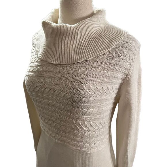 Karen Scott Sweater White Cableknit  Cowl Neckline size Medium - Picture 1 of 9